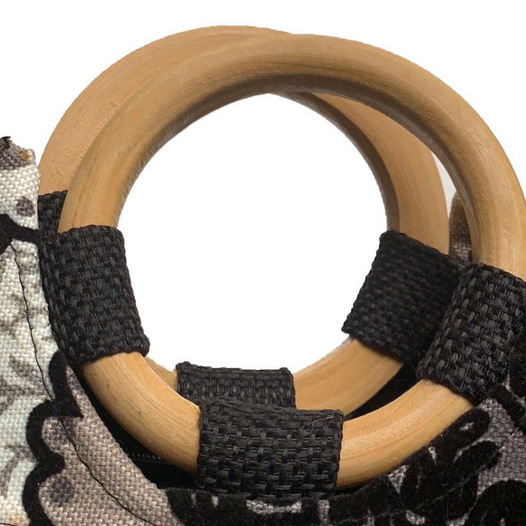 Canvas Handbag Wood Handles Ankara African Style Black White Tote Bag - Picture 8 of 8